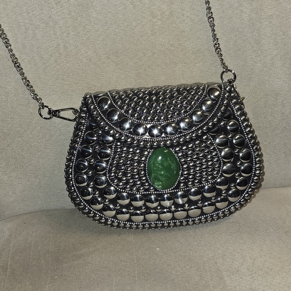 Ramla Studded Silver Women's Clutch - Picture 3 of 6